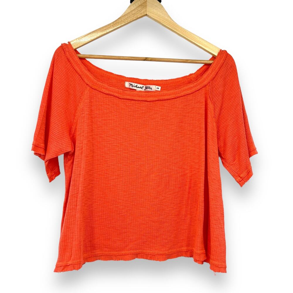 Michael Stars Boxy Cut Oversized Short Sleeve Scoop Neck Shirt Women's OS Orange